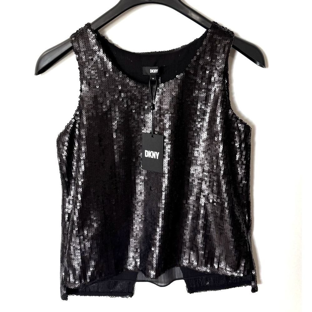 DKNY Shirt Women's Size XS Sequined Black Tank Top